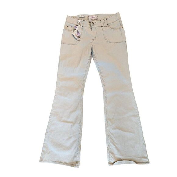 New Vintage 90s Plugg Khaki Tan Bermuda Jeans Size 11 Low Rise Flare - Picture 1 of 5